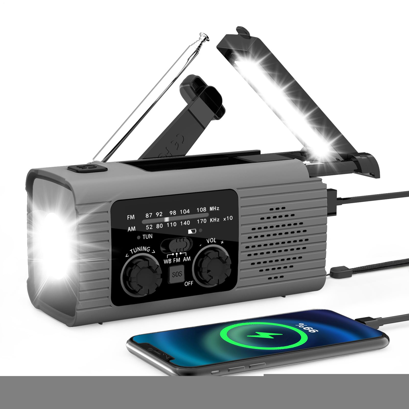 Radio Solar De Emergencia, Radios Emergencia con Manivela, Radio Portátil Am/FM/NOAA De Cuerda - Radio Linterna De 3 Vías De Carga SOS Alarma Radio Banco De Energía para Viajes Largos Viajes