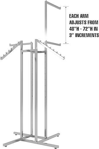 Miniatura 2 de Soporte para ropa Apto para tareas pesadas, cromado, cuatro lados, brazos ajustables, tubos cuadrados, perfecto para visualización en tiendas de