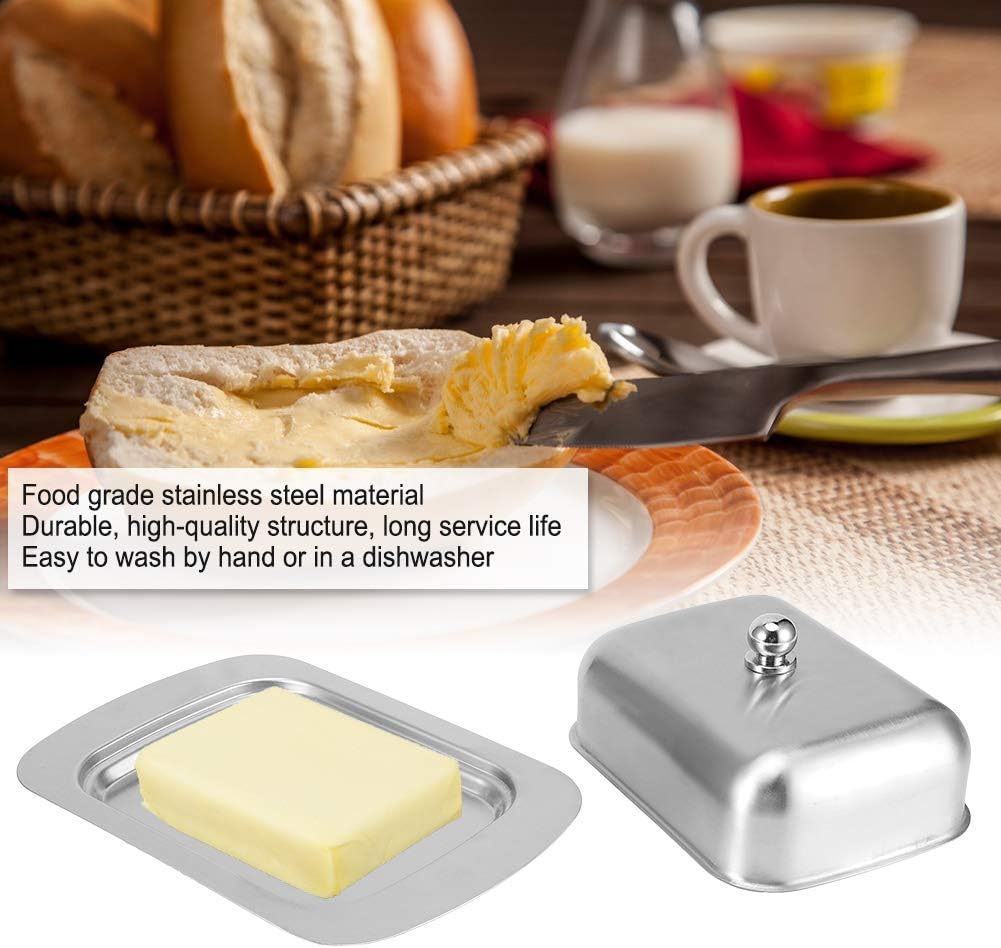 Home Butter Dish,Butter Dish with Lid,Butter Keeper Stainless Steel Fridge Butter Container 7.3 x 4.8 x 2.8 inch Insulated Butter Holder Airtight Cheese Dish Butter Plate - Image 3