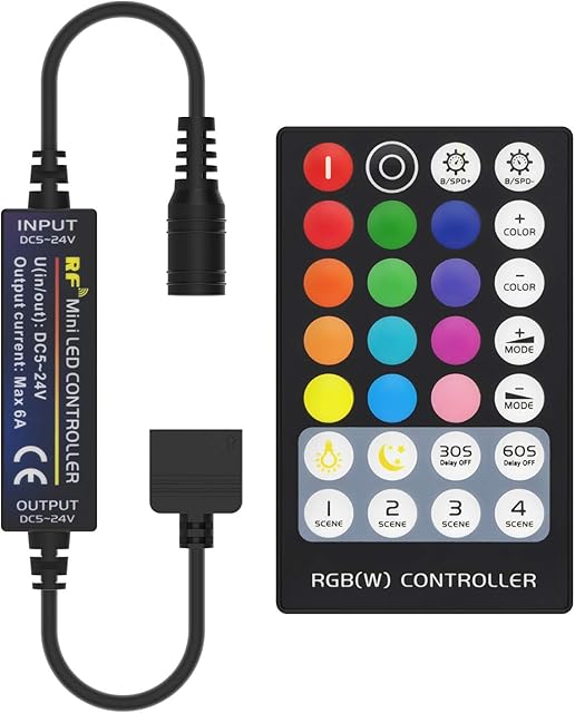 BTF-LIGHTING Mini 5 PIN RGBW 5050 RGB+White RF Remote Controller 28 Keys for RGBW LED Strips DC12V/DC24V Adjust Speed/Brightness/Color/Scene