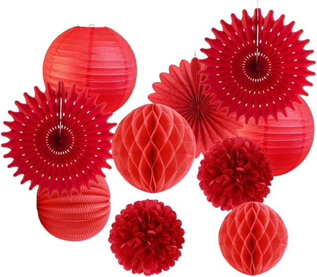 EASY JOY Valentines Day Party Hanging Decorations Red Valentines Decoration Tissue Pom Poms Paper Lanterns Paper Honeycomb Balls for Birthday Parties Weddings Baby Shower Festivals Decor