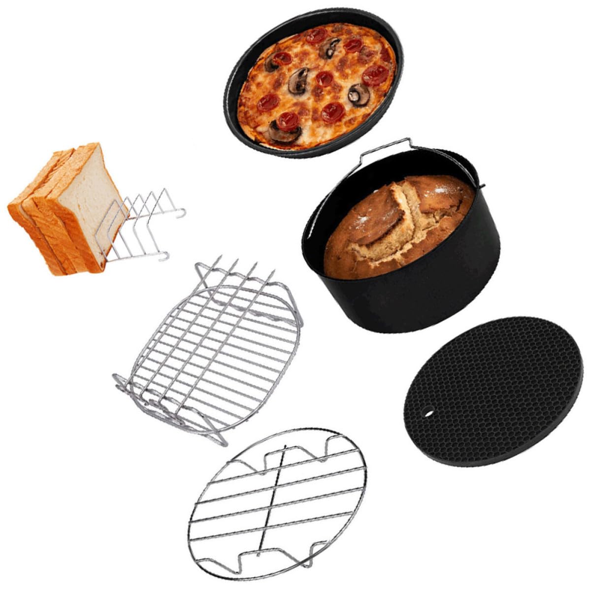 Genérico Kit de Accesorios para Freidora de Aire de 6 Piezas en Acero Inoxidable, Bandejas Resistentes y Gruesas con Calentamiento Uniforme para Hornear y Cocinar en Casa