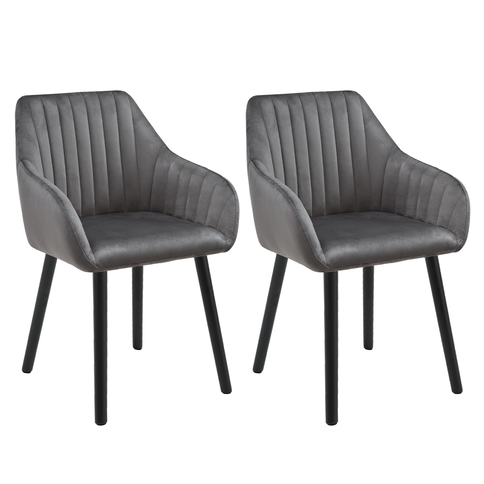 Goeurvant Dining Chairs Set of 2, Modern Kitchen Chairs with Backrest & Wooden Legs, Upholstered Armchairs for Living Room, Dining Room, Study, Velvet Fabric, Dark Grey โ image 1