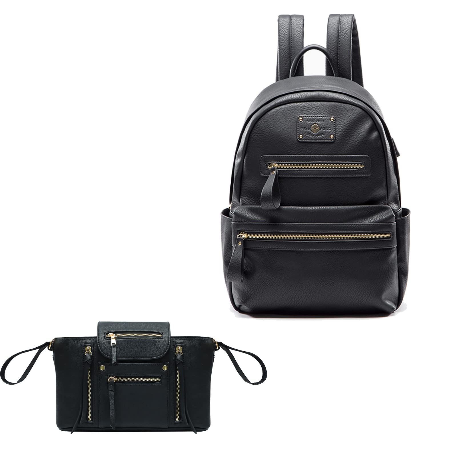 miss fong Leather Diaper Bag Backpack, Diaper Bag Organizer,Small Diaper Bag for Baby Boy,Waterproof Baby Diaper Bags for Travel with USB Charger and Insulated Pockets, with Stroller Organizer