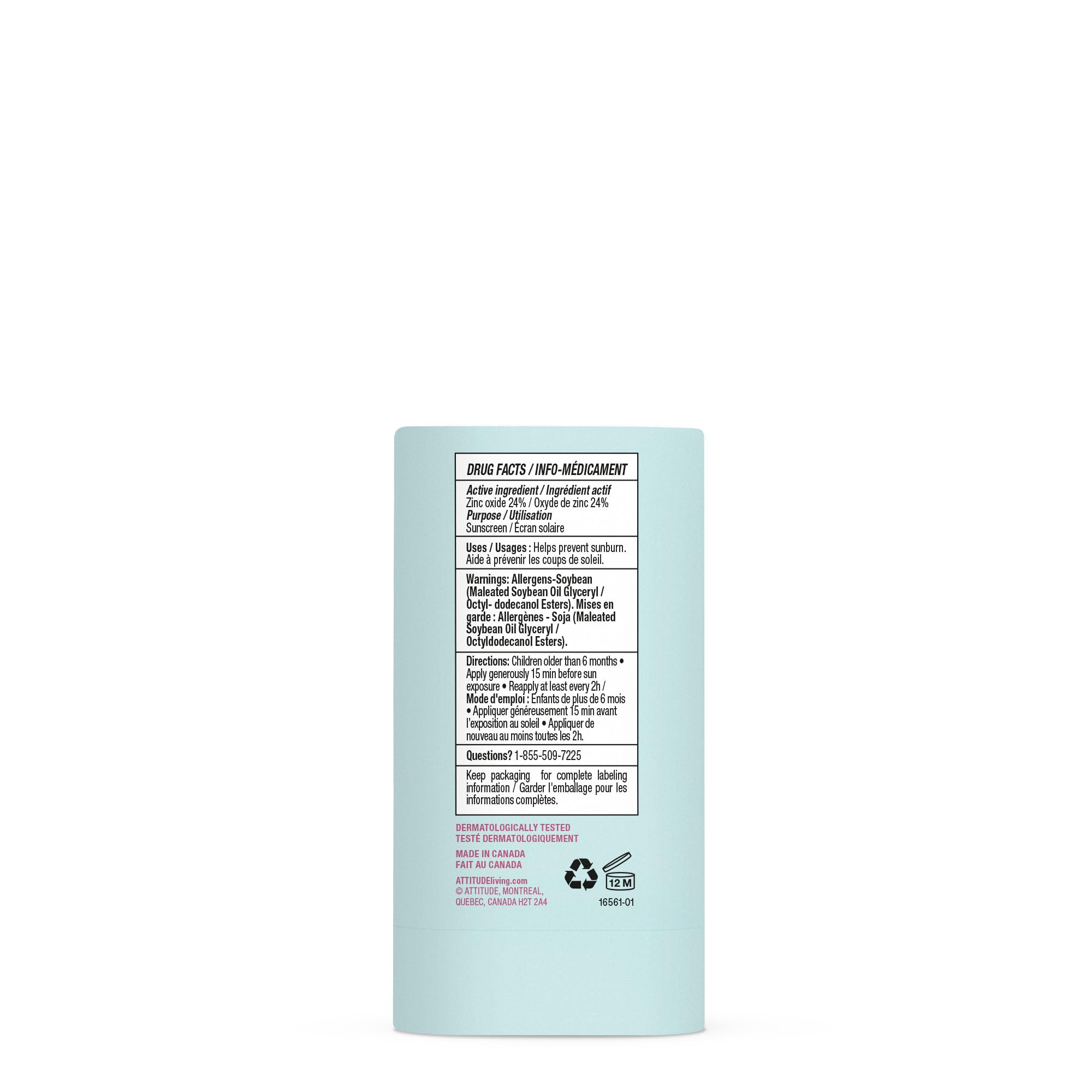 ATTITUDE Baby Mineral Sunscreen Face Stick SPF 50, Broad Spectrum Zinc Oxide, EWG Verified, Non-Nano, Gentle Lightweight Non-Greasy, Vegan