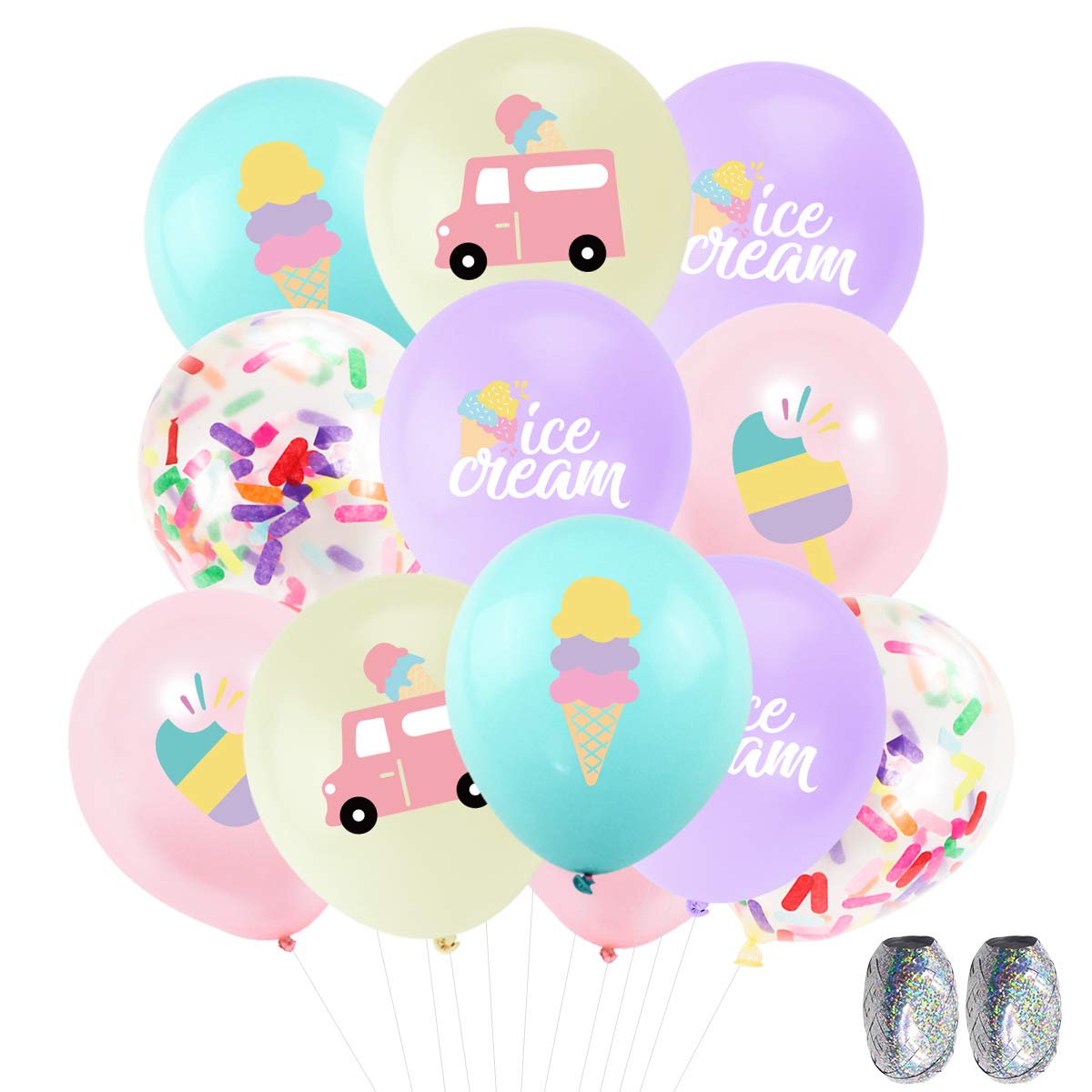 Buy UTOPP 50pcs Ice Cream Party Balloons Decor, 12In Latex Confetti Ice Cream Cone Truck Printed