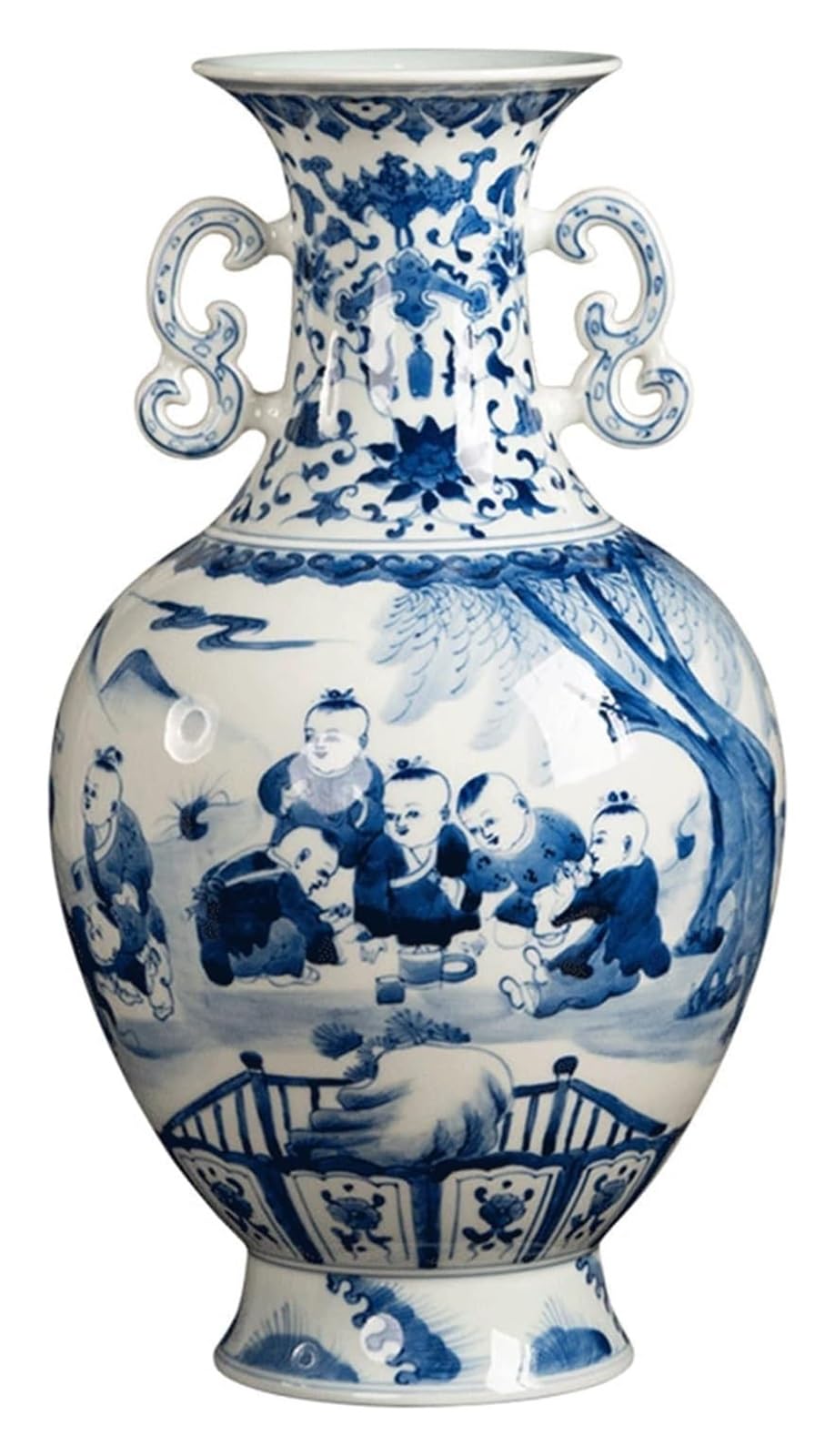 asdchZen Vase Flower Vase Ceramic Vase 13.3 Inch Large Blue And White Porcelain Flower Vase Chinese Antique Rough Pottery Hand-Painted Vases Bedroom Decor Ornament Decorative Vases