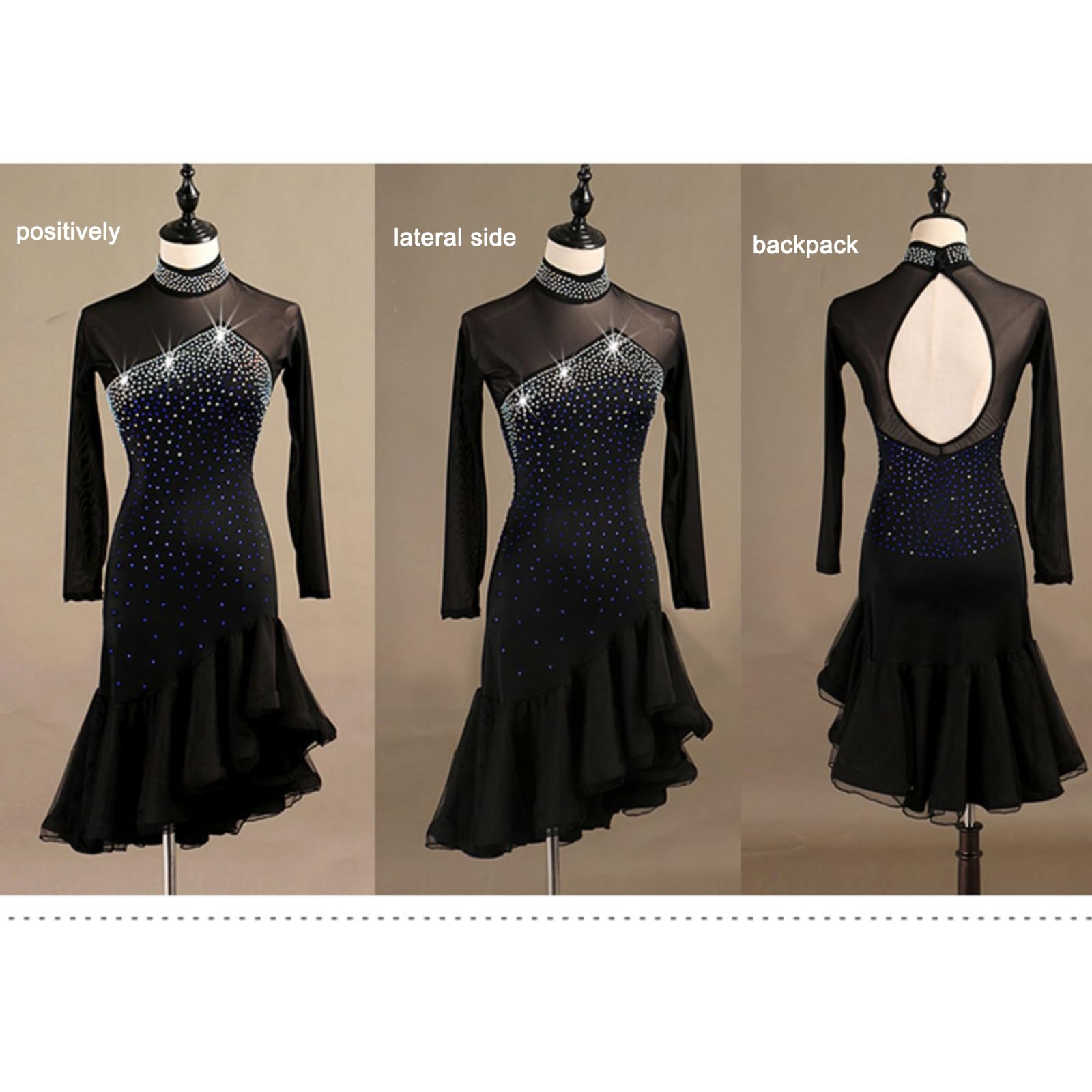 Kleid Damen Latein Tanzkleid Strass Pailletten Quaste Flapper Kleid Salsa Tango Ballsaal Tanz Kleider Tanzkostüm Schwarz Tanzkleidung Damen Latein Samba Kostüm Latein Kleid Mädchen