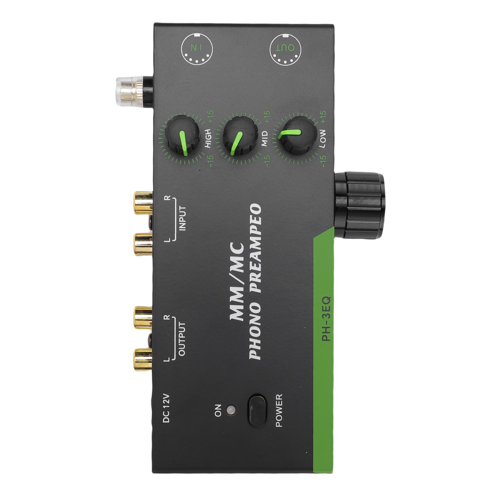 Ausla Preamplificatore Fono MM MC, Involucro in Acciaio, Equalizzazione a 3 Bande a Basso Rumore, per gli Amanti del Vinile e gli Audiofili (Spina europea)
