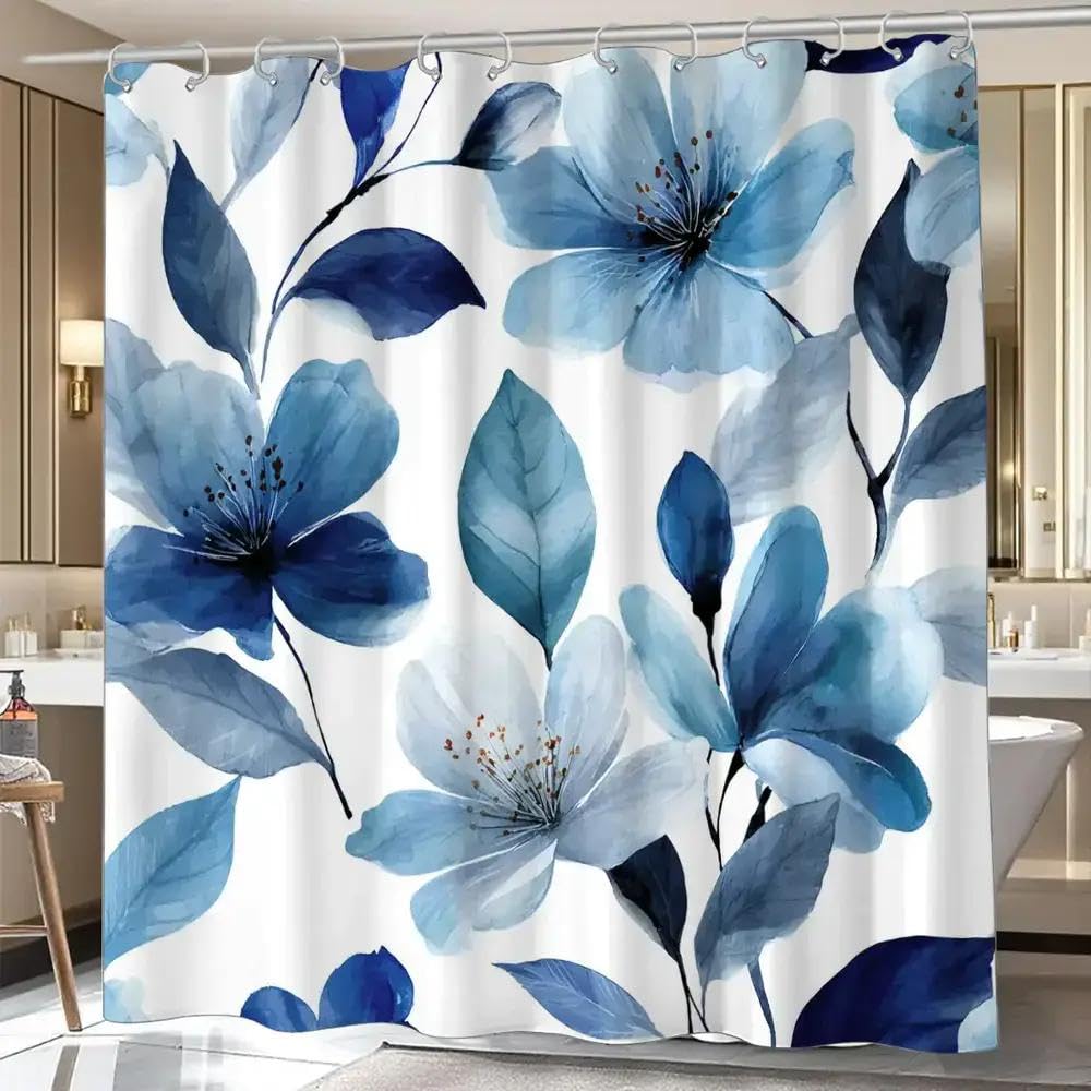 Rideau de douche bleu 150x190 cm imperméable pour baignoire moderne