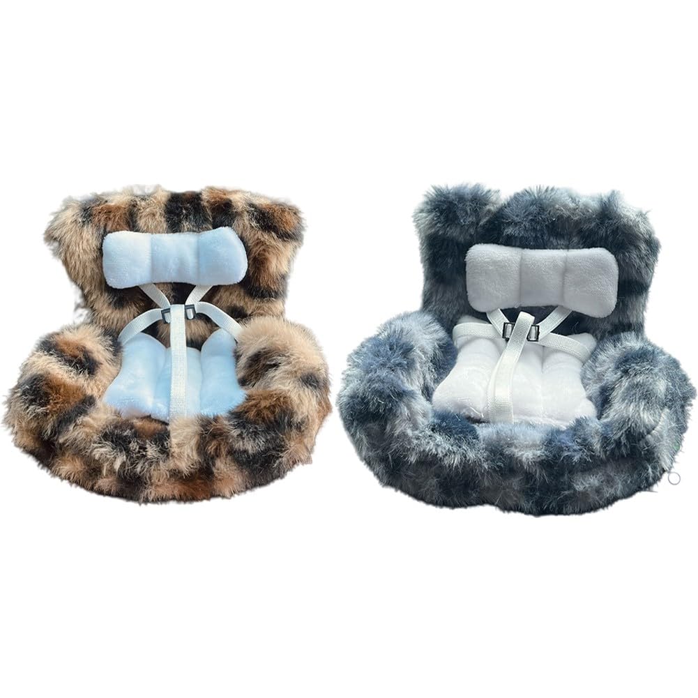 FACAIIO Leopard Print Doll Car Seat, Soft Plush Safety Chair with Air Vent Clip, Secure Holder for Cotton Dolls, Cute Vehicle Interior Accessory
