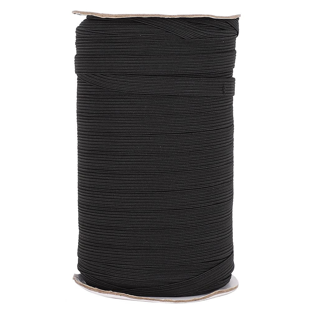 Respicefinem 100 Yards Polyester Elastic Band Flat Flexible Rope Ribbon for Mouth Muffle Clothes Accessories Available in White and Black Width Approx 10mm (Black)