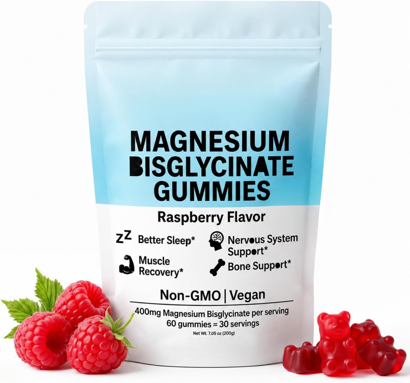 Żelki z bisglicynianem magnezu 400 mg, o smaku malinowym, 120 sztuk
