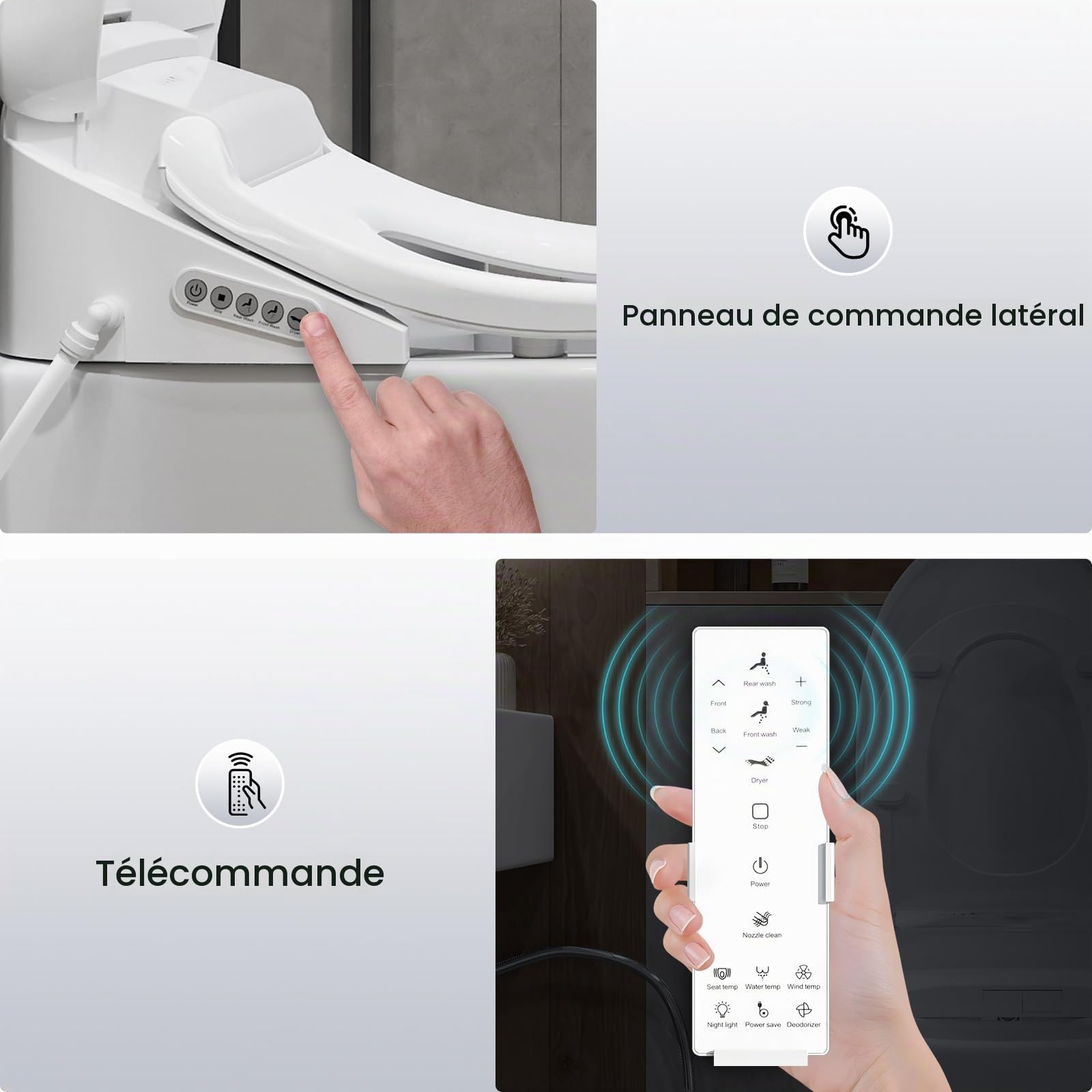 Siège de Toilette Bidet Électronique avec Buse, Intelligent Abattant WC Désodorisante, Toilette Japonaise avec Veilleuse LED, Siège Chauffant, Séchage à l'air Chaud et les Soins Intimes