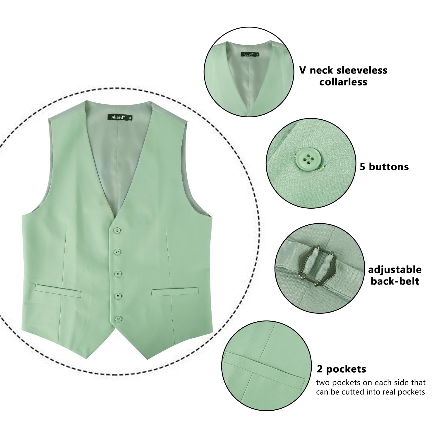Alizeal Gilet classique de couleur unie pour homme - Coupe droite - Smoking - Pour mariage