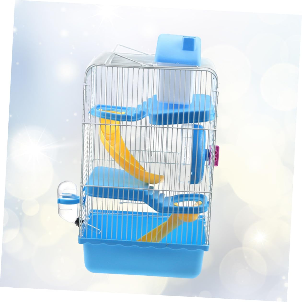 Luxury Hamster Cage with Leakproof Water Jug and Multi-Functional Slides Portable Small Pet Villa House Blue Wear-Resistant Plastic Small Animal Habitat