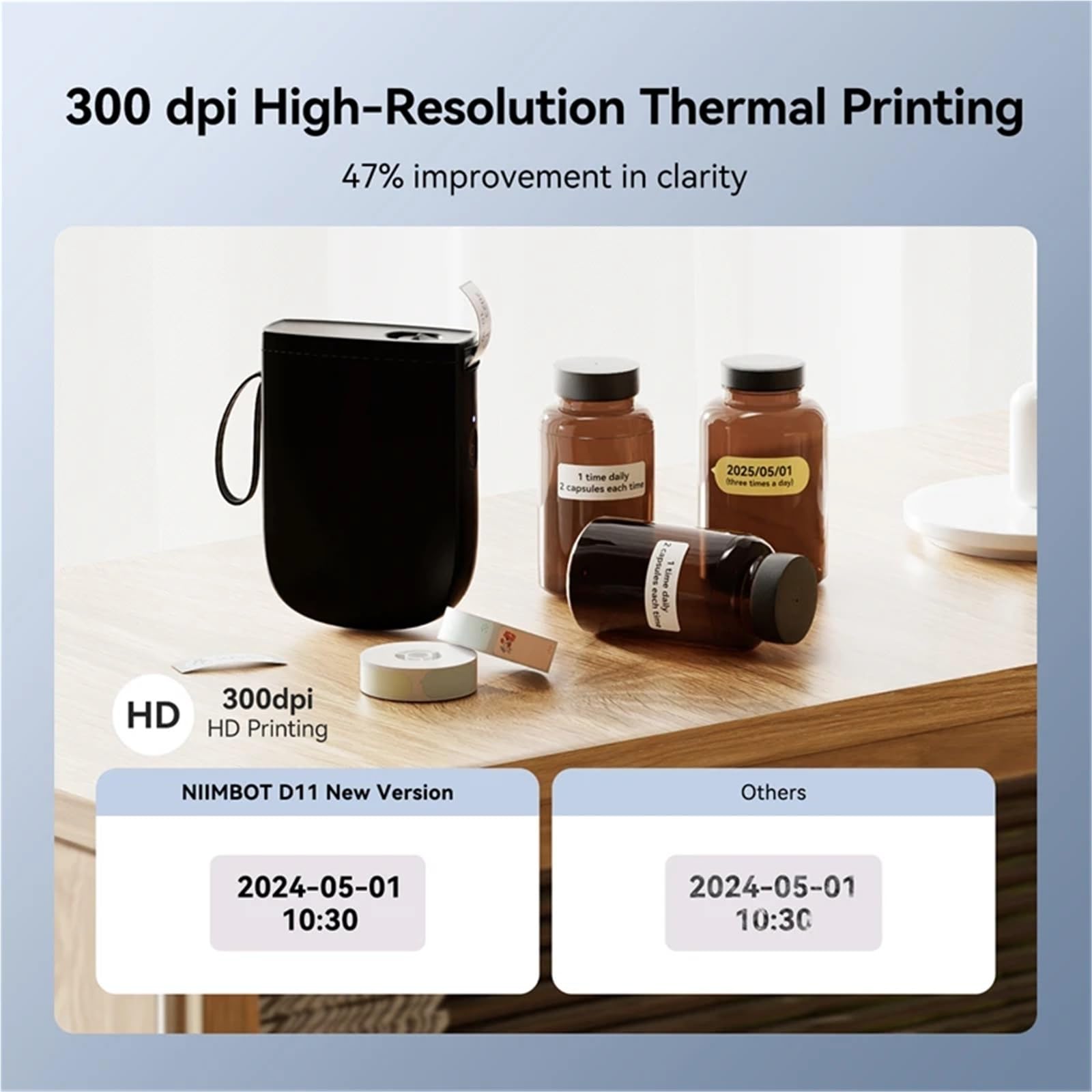 Producent etykiet, 300 Dpi D11 Mini Przenośna Drukarka Termiczna, Etykiet Samoprzylepnych, Prędkość Drukowania Maks. 50 Mm/s, Drukarki Naklejek, do domu, kuchni, biura(D11 Blue)