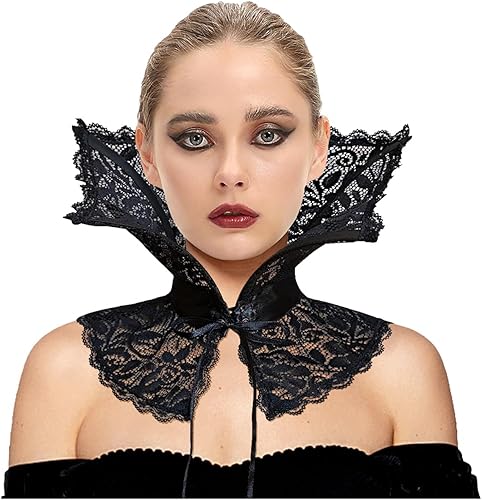 Miniatura 9 de L'VOW Gargantilla de cuello de pie barroco para mujer, con encaje deshuesado, estilo renacentista, estilo victoriano, accesorios de vampiro