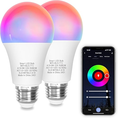 ORALUCE Bombilla inteligente compatible con Alexa y Google Home, bombilla LED A19 E26 equivalente a 60 W, WiFi de 2.4 GHz y Bluetooth que cambia de