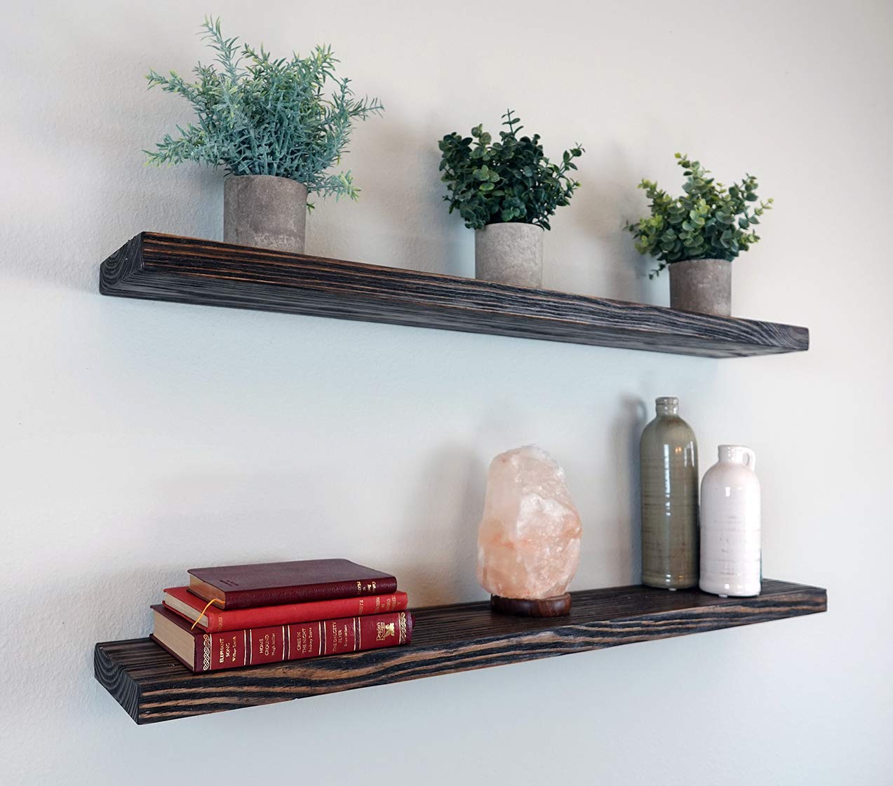Willow & Grace Long Floating Shelves - 36 inch Shelf, Wood Wall Shelves, Easily Mounted | Perfect Wood Shelves for Living Room, Bathroom and Kitchen | Dark Walnut (36" Set of 2)