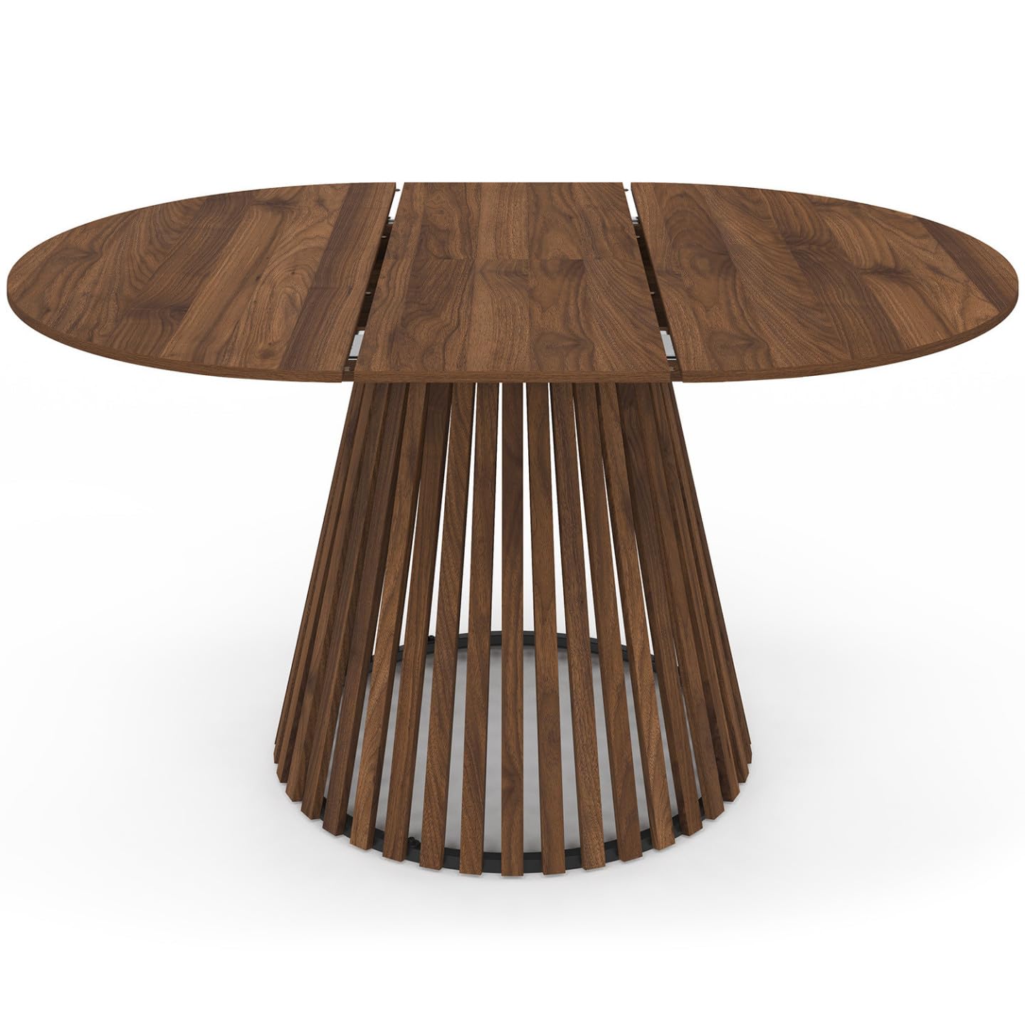 IDMarket - Tavolo da pranzo allungabile rotondo Carmen 4-8 Persone piede Noce in doghe e vassoio Noce 110-150 cm