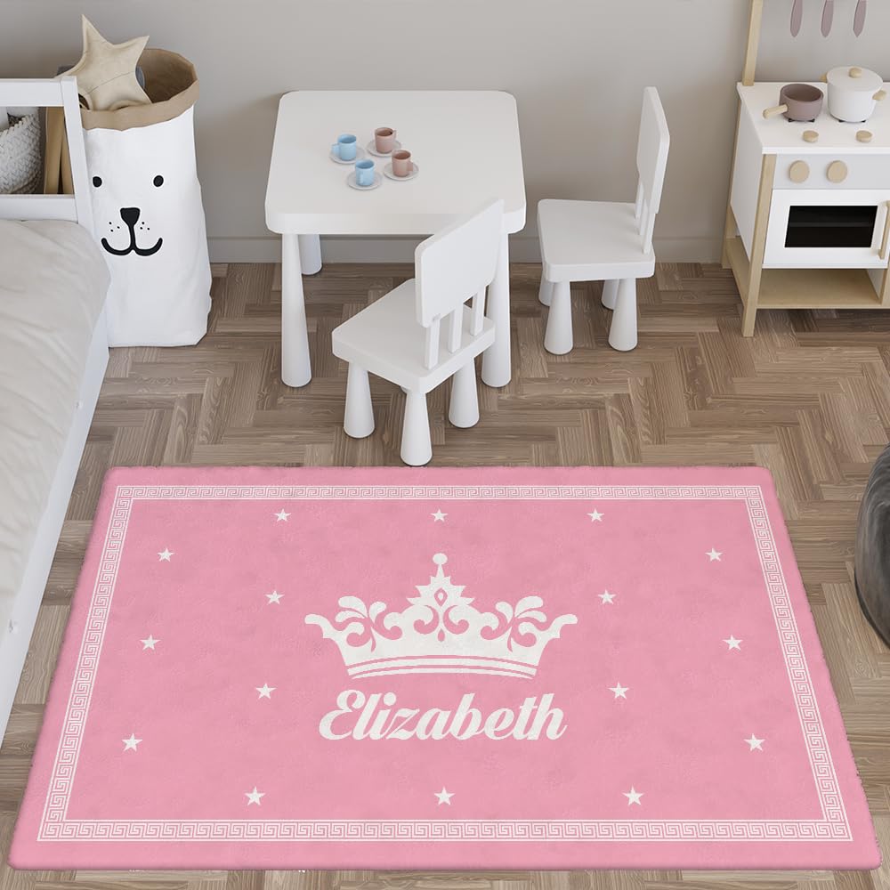 Personalized Monogram Rug for Kids Room, Custom Area Rug with Kids Name, Initial Carpet for Bedroom, Playroom, Non-Slip Floor Mat (Monogram Rug 02)