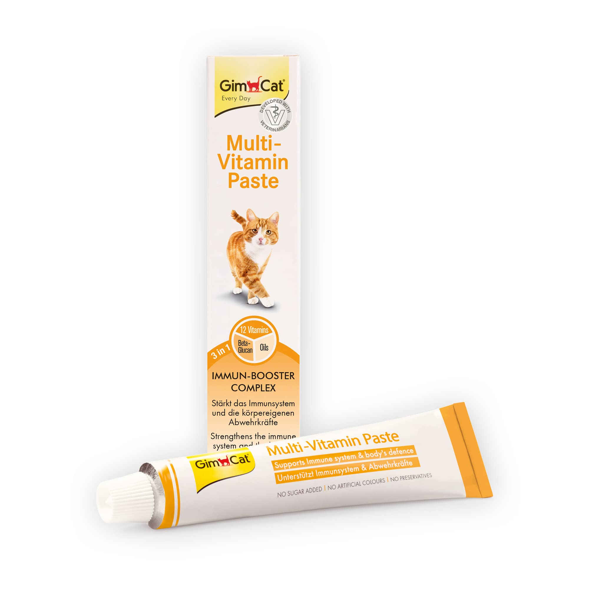 GimCat Multi-Vitamin Extra Pasta multiwitaminowa, z kwasami tłuszczowymi omega-3 i omega-6 dla ochrony komórek - 1 tubka (1 x 200 g) & GimCat Multi-Vitamin pasta multiwitaminowa