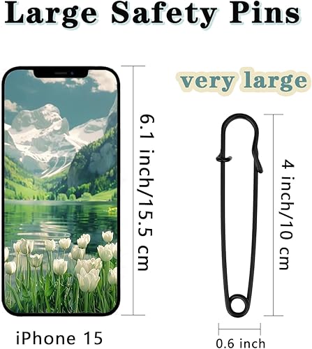 Miniatura 3 de 15 pasadores de seguridad grandes, pasadores de seguridad de acero resistente de 4 pulgadas para ropa, ideales para cuero, lona y lana, punta