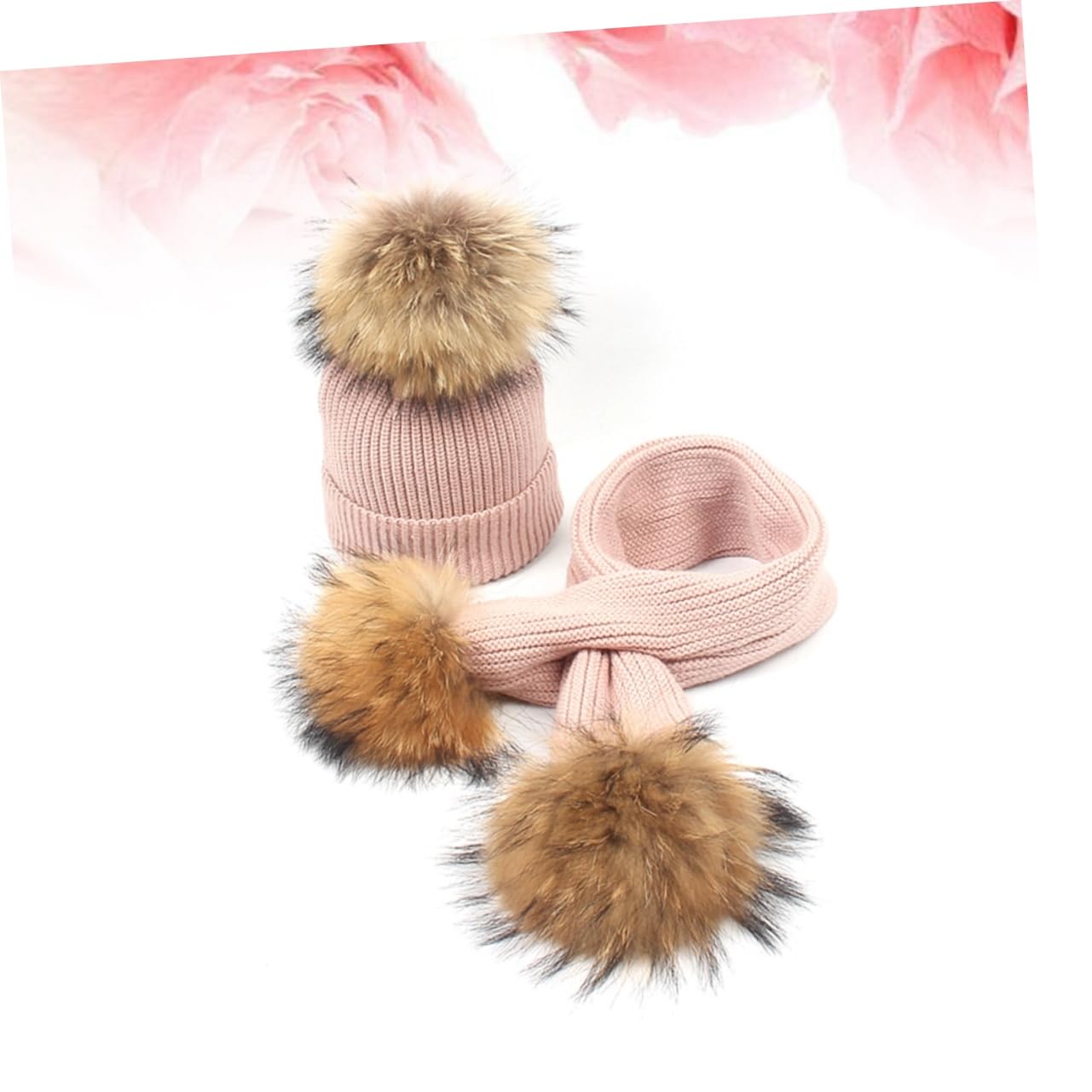 Cappello e Sciarpa Invernale Pompon per Ragazzo Ragazza, Set 2pezzi in Lana Rosa per Ragazze e Ragazzi, per Autunno e Inverno