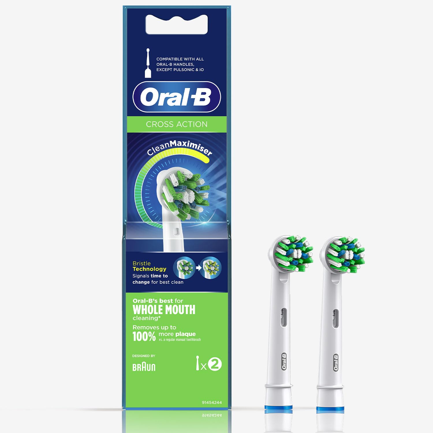 Oral-B ORIGINAL Cross Action Electric Toothbrush Soft Replacement Brush Heads [10X POWERFUL THAN COMPATIBLE PRODUCTS] For Vitalty,Pro,Smart Series, 2 refills, Deep clean between teeth