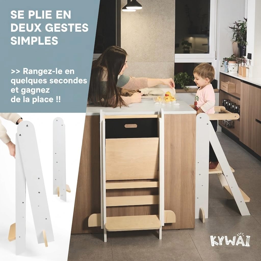 Tour d'Observation Montessori, Tour d Observation Enfant Pliable avec 2 Hauteurs Réglables, Tableau Amovible, Design Nordique – Marque Engagée pour la Reforestation Mondiale