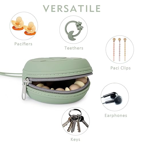 Miniatura 7 de Funda de silicona para chupete, bolsa de pañales para bebés, sin BPA, contenedor de almacenamiento de chupetes de silicona para viajes (crema, gris