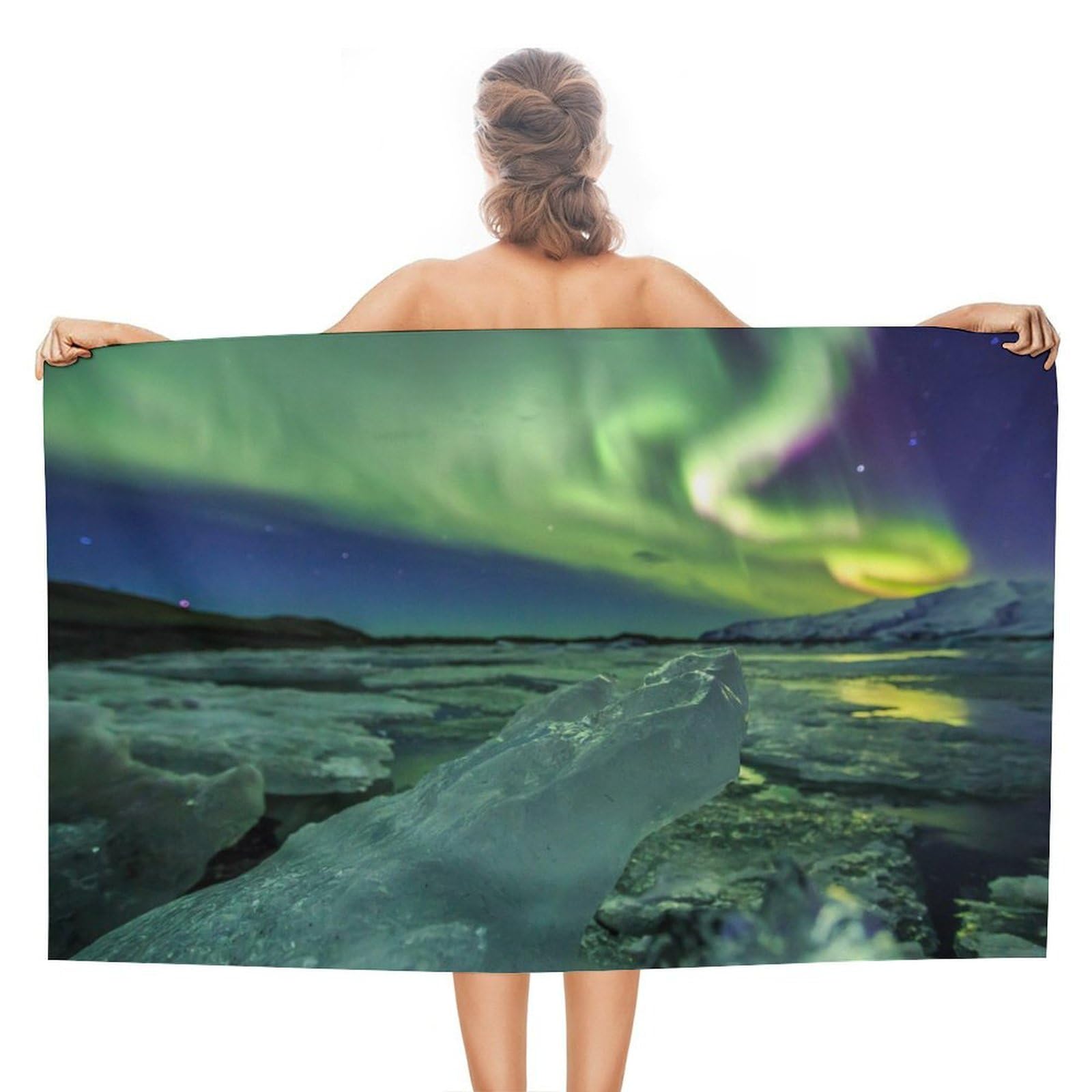 LEDFCVSU Beach Towel, Beautiful Northern Lights Bath Towel, Absorbent Towel for Swimming, Sports, Travel
