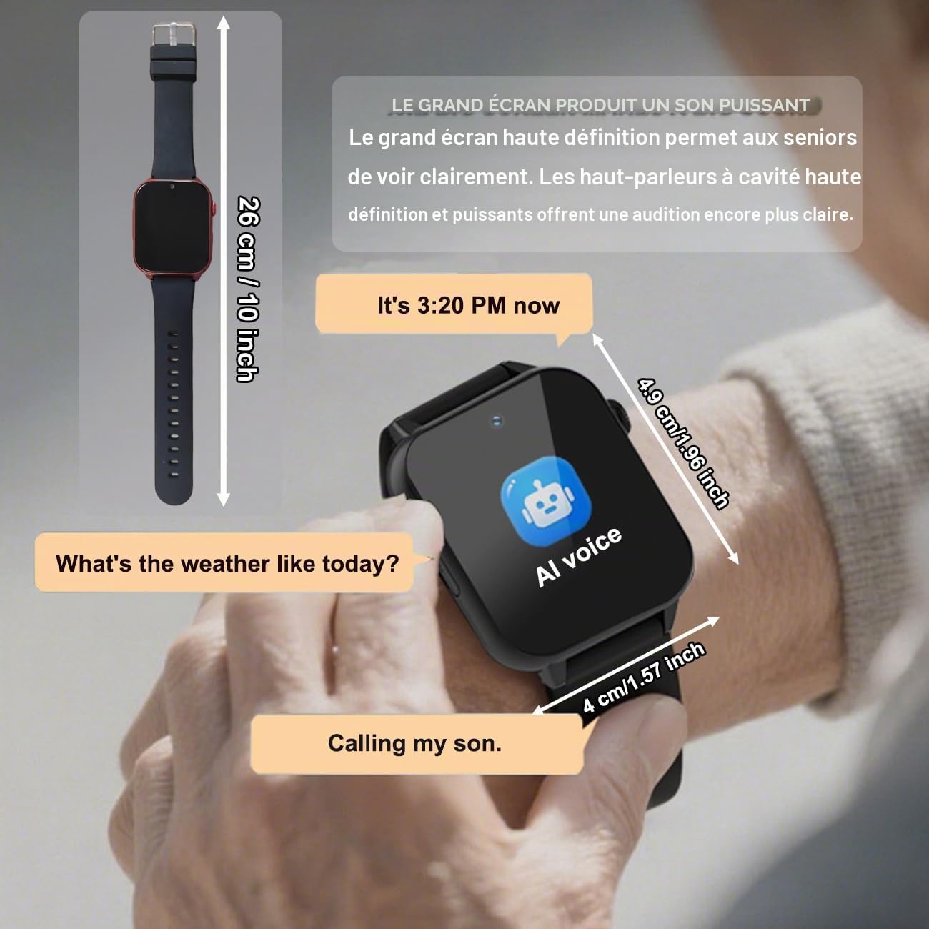 Bracelet Alarme Personne Agee avec Détection De Chute Montre 4G pour SeniorsPersonne Âgée Bouton SOS Suivi GPS Appel Bidirectionnel pour Alzheimer Et DémenceRed,1.96 * 1.57 * 0.47inch