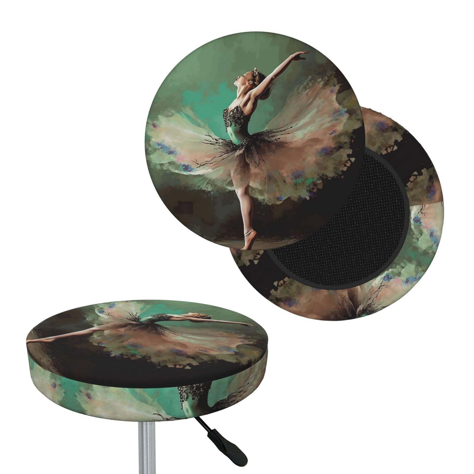 FodPand Ballerina Like Butterfly Bar Stool Cover Round Elastic Stool Cushion Covers Washable Bar Stool Chair Slipcover Stretch Stool Seat Covers for 12-14 Inch Chair