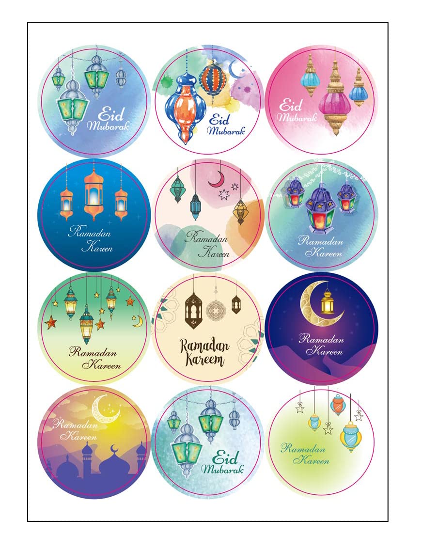120Pcs Eid Mubarak Party Supplies Ramadan Handmade Paper Stickers Gift Lable Seal Sticker Islamic Muslim Decoration Ramadan Supplies