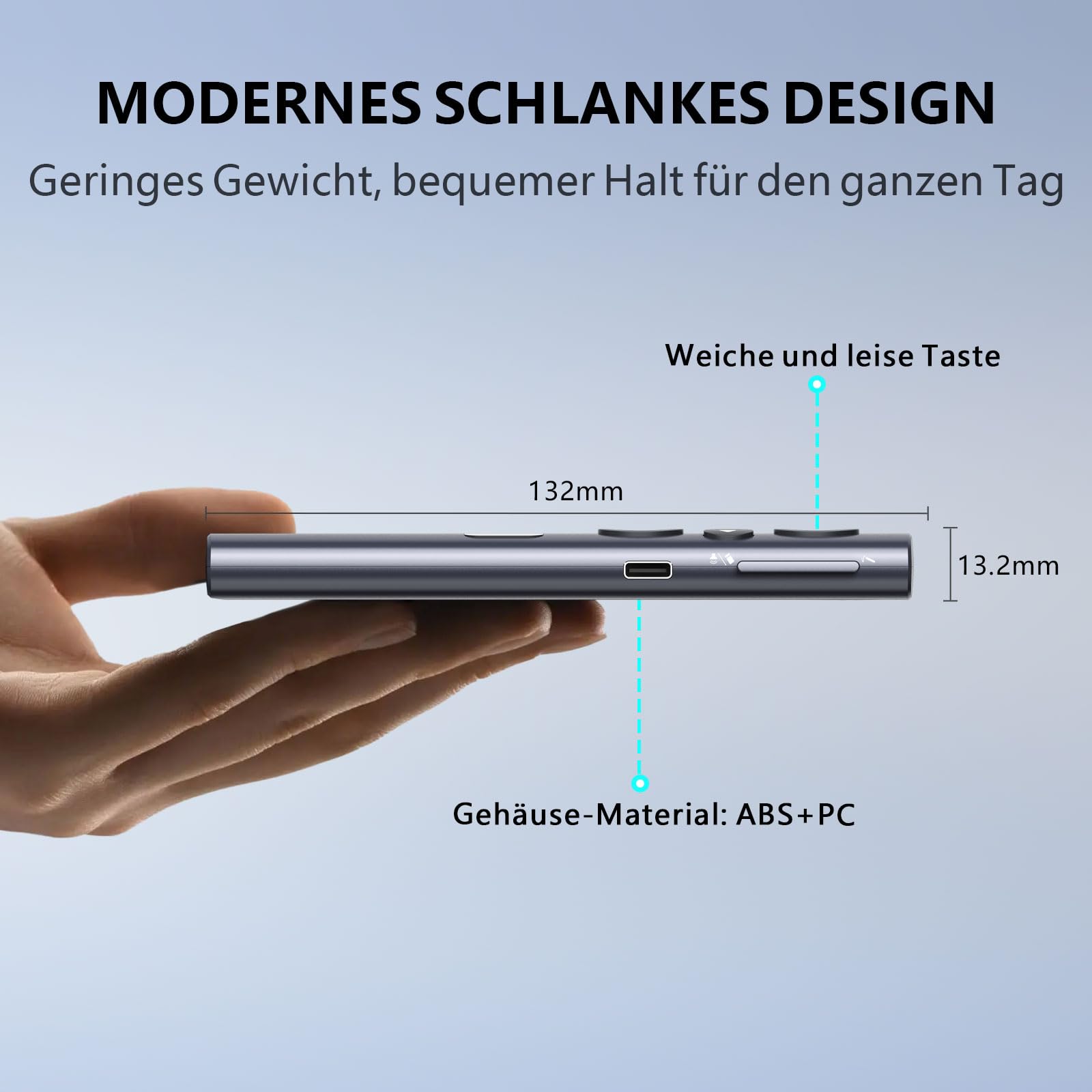 Norwii N95s BLE Präsentations-Fernbedienung mit digitalem Zeiger für PowerPoint-Präsentationen auf TV/Projektionsflächen, drahtlose Presenter-Fernbedienung mit Countdown-Timer (Grün - USB-AC)