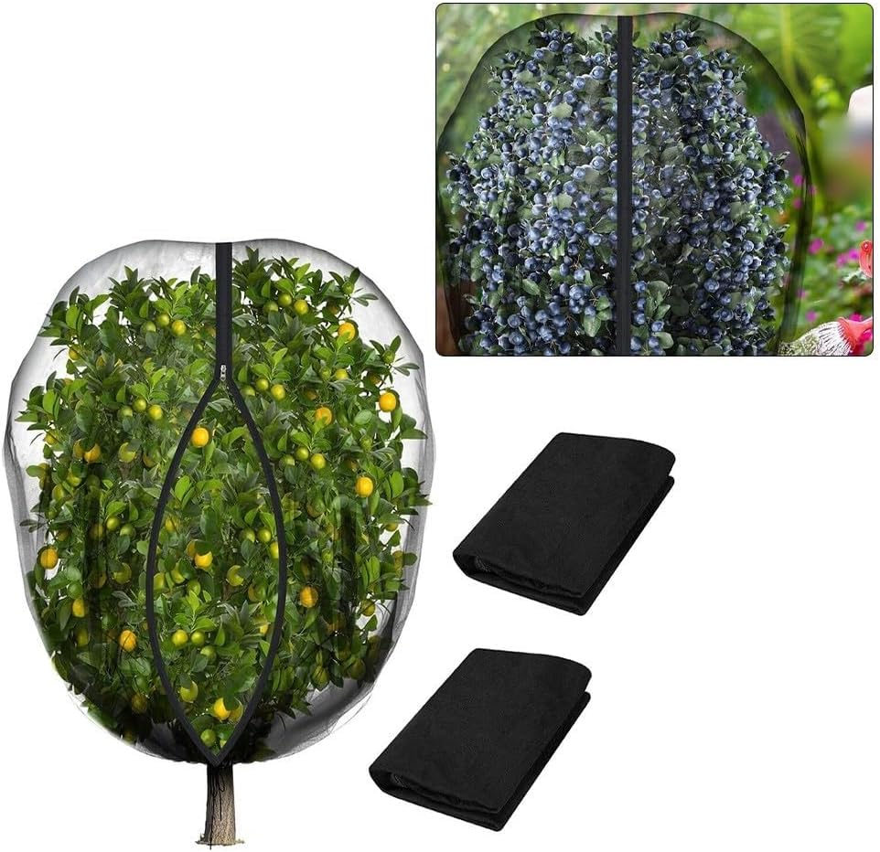 2Pcs Fruit Tree Mesh Netting Bags with Zipper and Drawstring, Fine PE Garden Netting for Protecting Plants from Birds, Rabbits, and Small Animal Damage (2.4 * 2.4m)