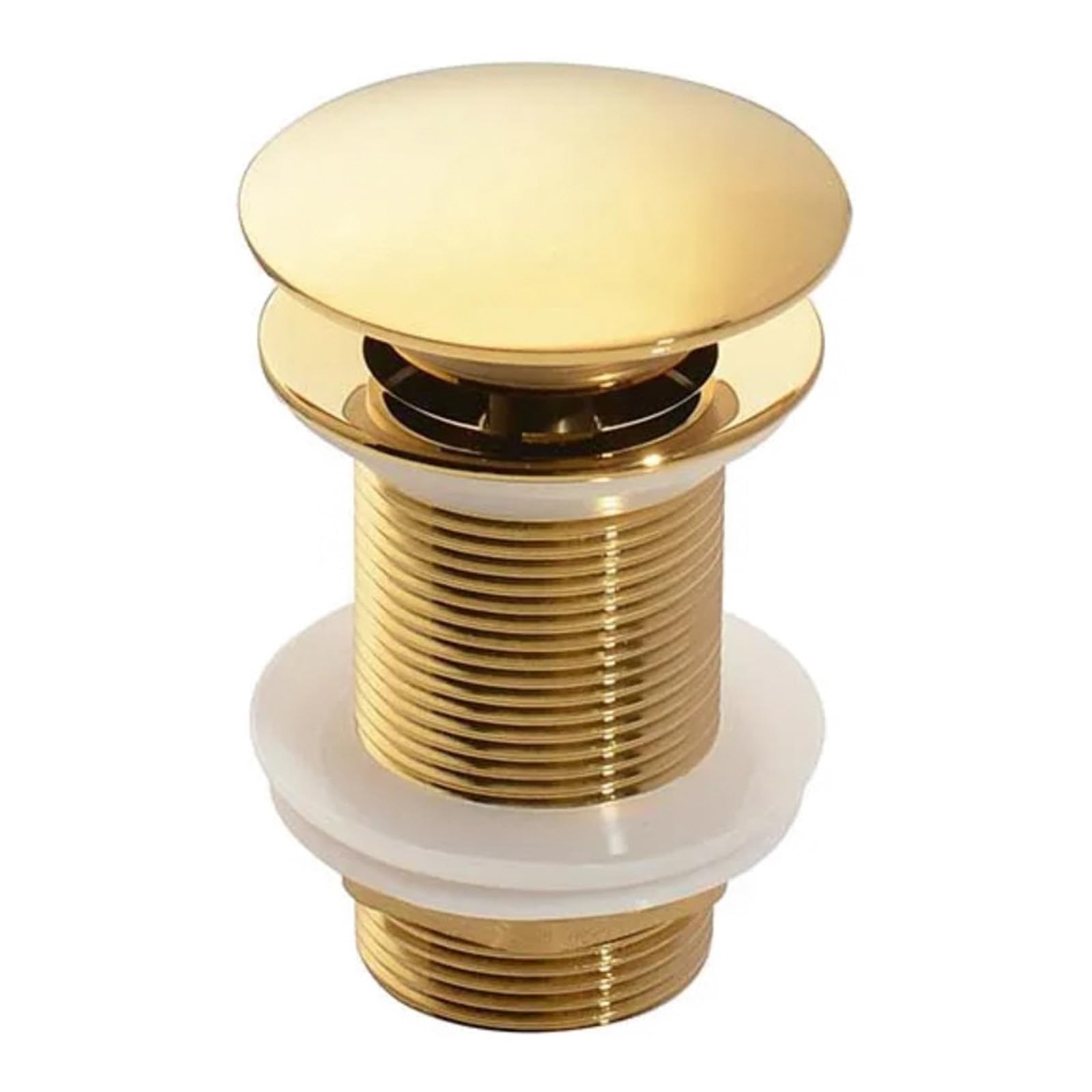Wjelet Sink Plug, Basin Plug Pop Up - Brushed Gold Brass, Unslotted Drain Waste Without Overflow, Click Clack Sprung Plug for Bathroom Washbasin