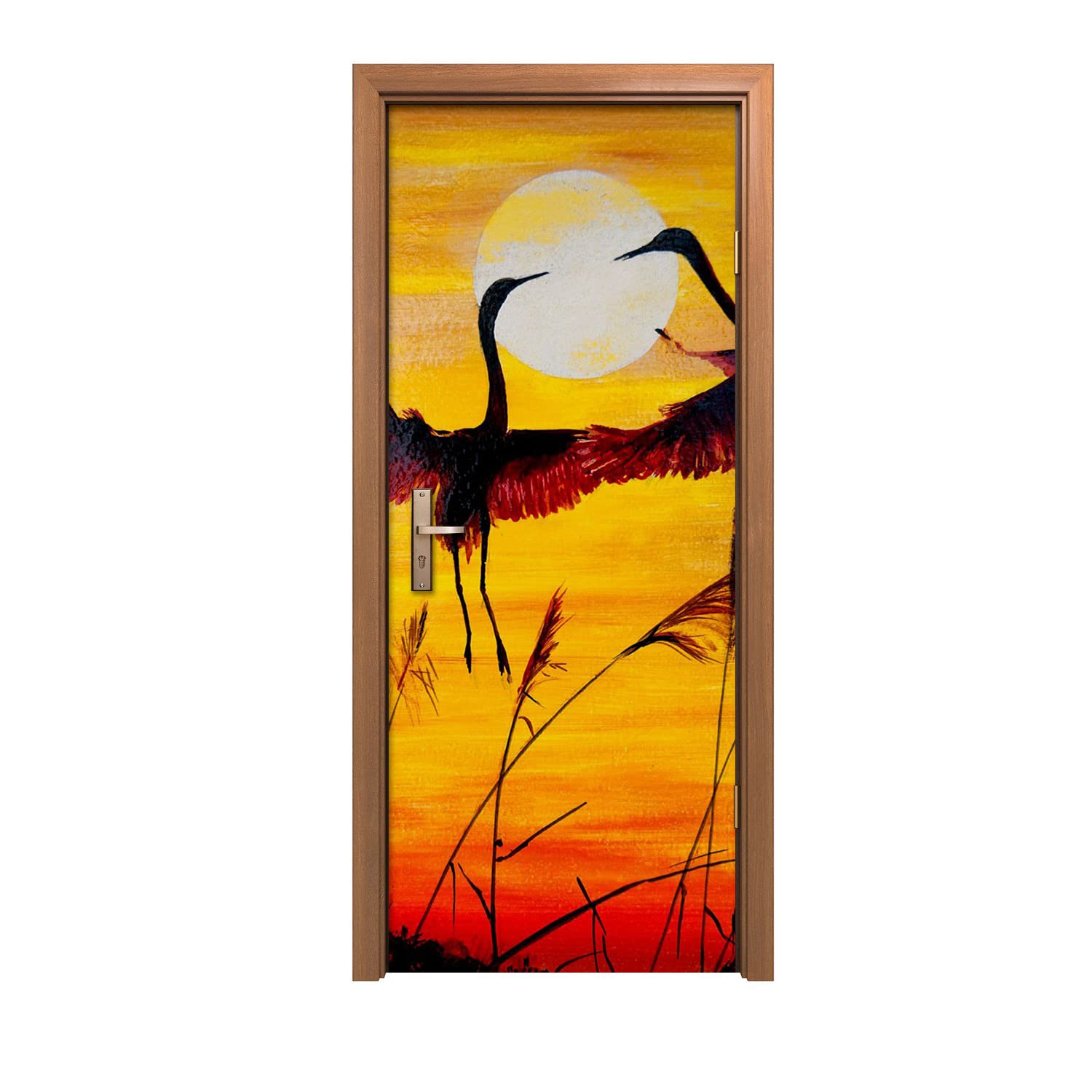 Autocollant de porte 80x200cm animaux oiseaux sunset pour une décoration murale adhésive