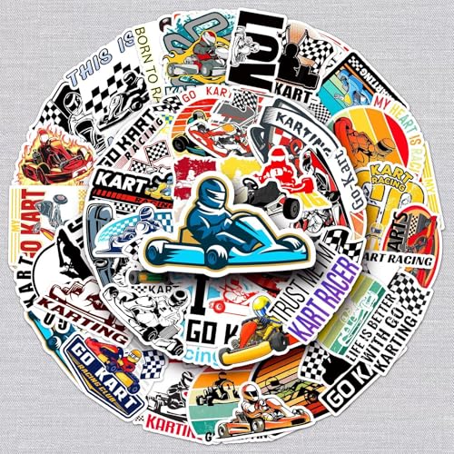 Der Kart Aufkleber für Jugendliche Erwachsene 50 Stück Karting Vinyl Sticker Set Auto Motorräder Fahrrad Skateboard Snowboard Gepäck Laptop Koffer Helm Motorrad Computer