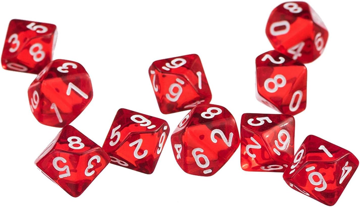 CALANDIS™ D10 Red Ten Sided Gem Dice for RPG Dungeons & Dragons Games Set of 10 Dice | Accessories & Dice | Dungeons & Dragons | Role Playing Games | Games
