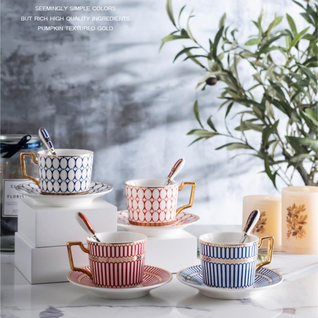 Coffee Cup Set Coffee Cup and Saucer Set with Spoon, Bone Porcelain Coffee Cup, English Afternoon Tea Cup, High-end Ceramic Cup Coffee Mug, 200ml(C)