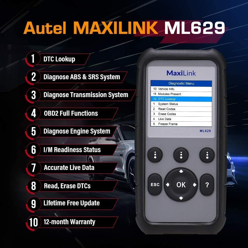 Autel Maxilink ML629 OBD2 Scanner Diagnostica Auto OBDII Trasmissione del Motore SRS ABS Ricerca DTC Prova Pronta