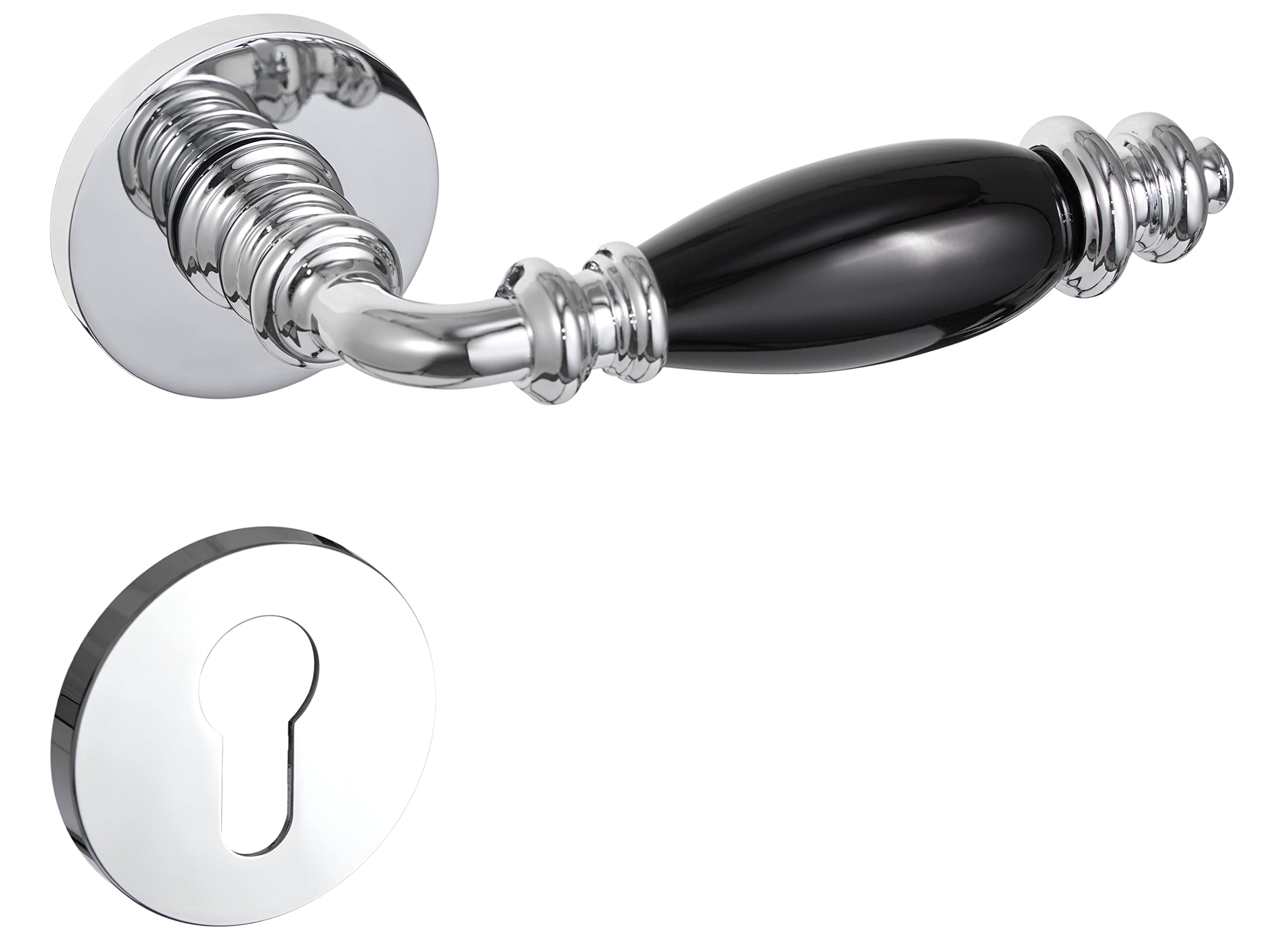 Poignées de porte anti-rayures chrome et céramique noire PZ Gavroche