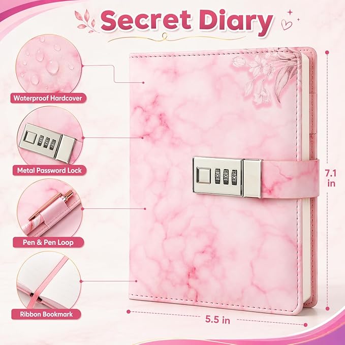Diario secreto con candado para niñas de 8-12 años, set de regalo, 256 páginas miniatura 3