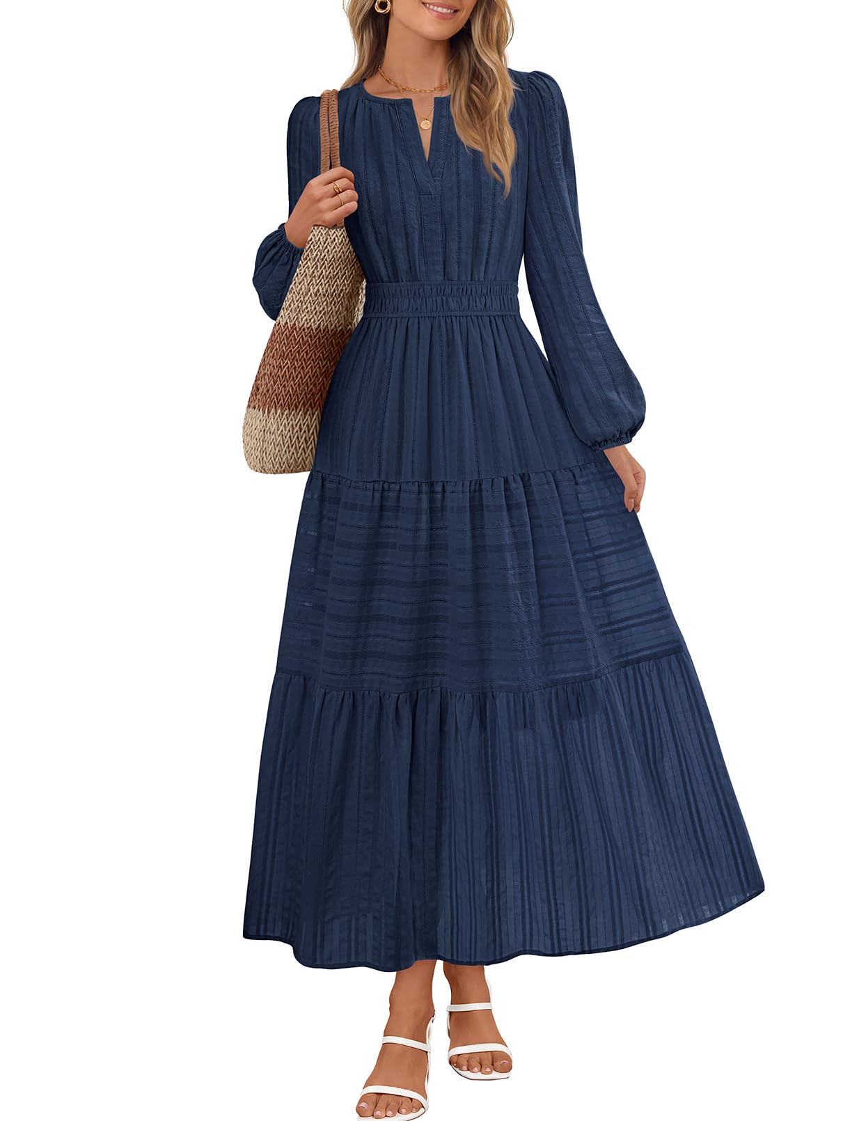 MEROKEETY Fall Long Sleeve Midi Dresses for Women