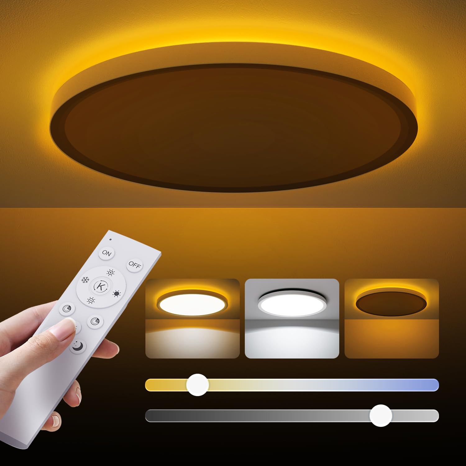 Aphyni LED Deckenleuchte, Ultra Flach Deckenlampe für Wohnzimmer Schlafzimmer Küche, 3000K-6500K, Dimmbar