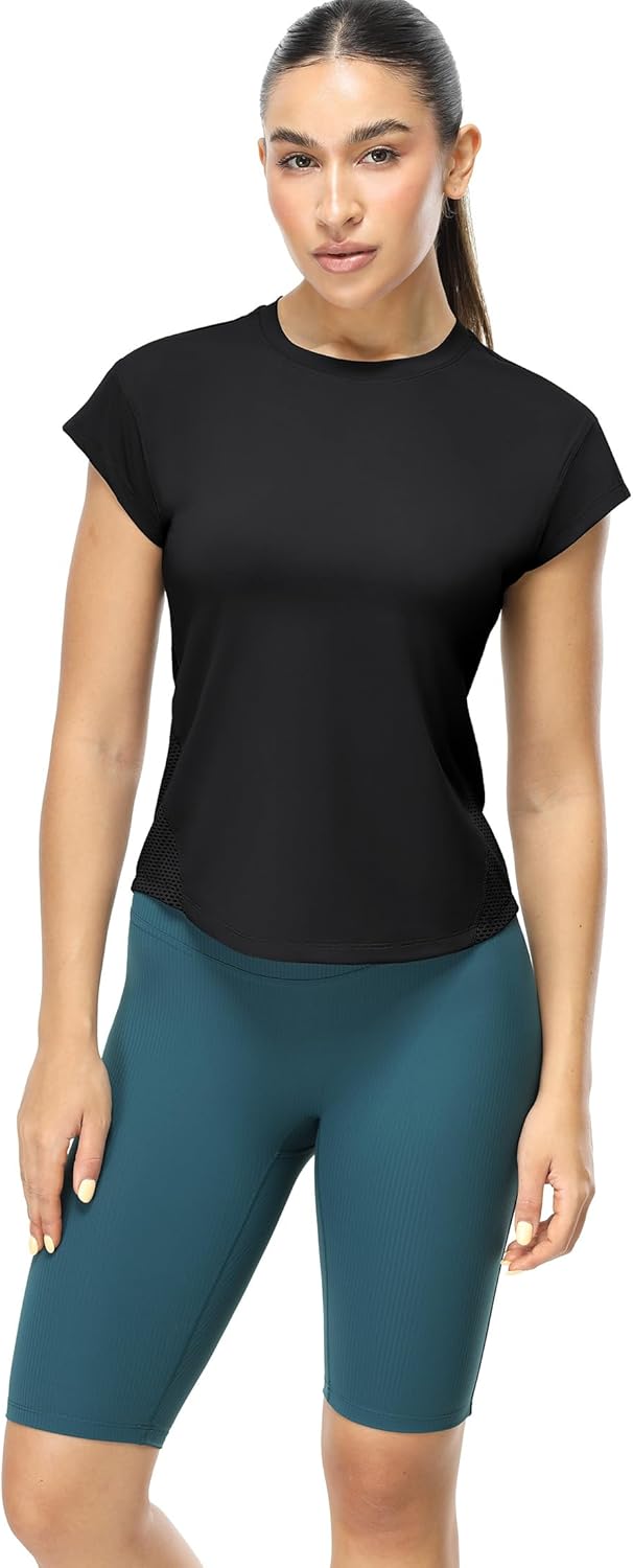 icyzone Women's Crewneck Workout T Shirts Quick Dry Athletic Cap Sleeve Fitness Gym Running Yoga Tee Tops - Image 2