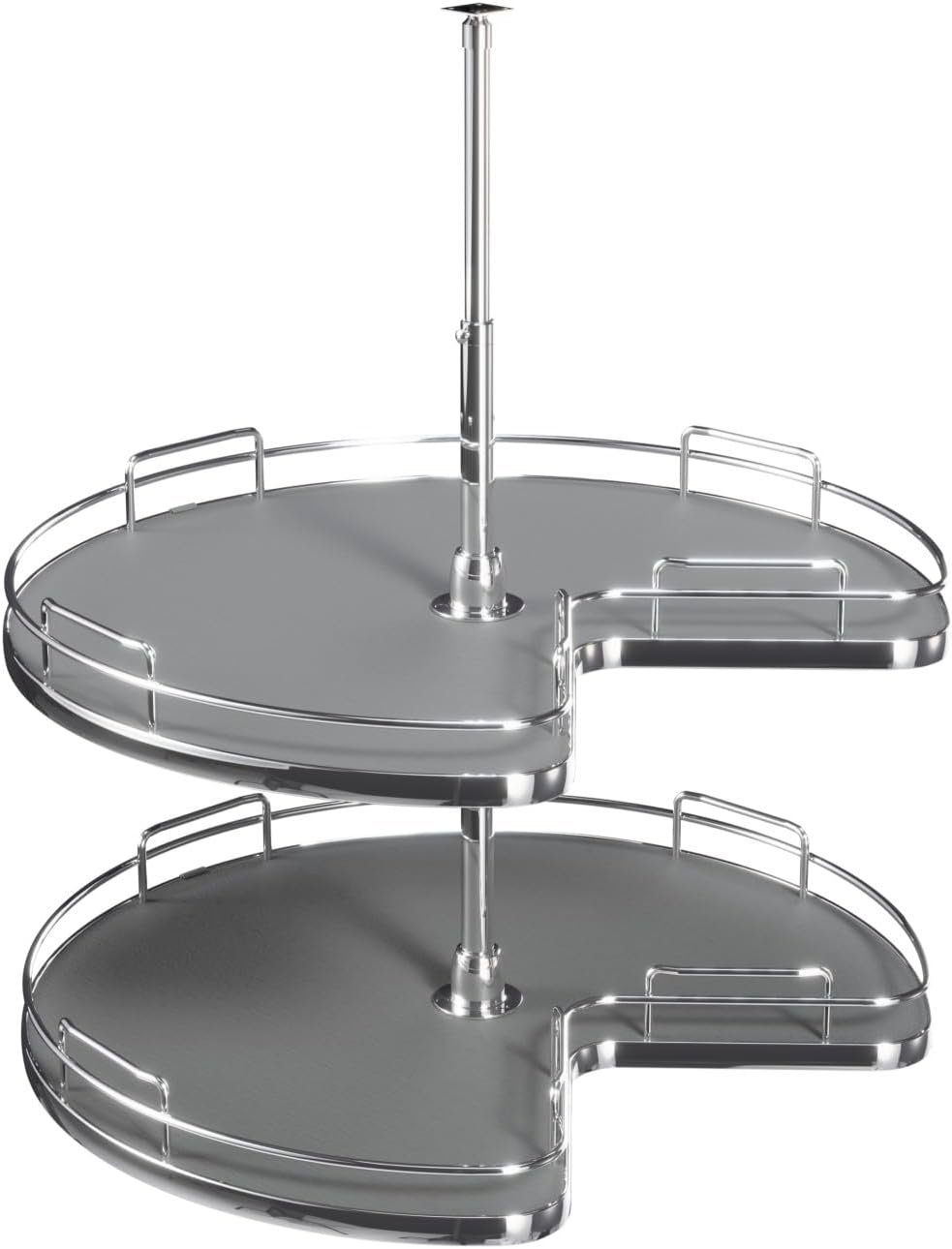 REV-A-SHELF 28" Gray Solid Bottom 2-Shelf Kidney-Shaped Lazy Susan for Corner Base Cabinet